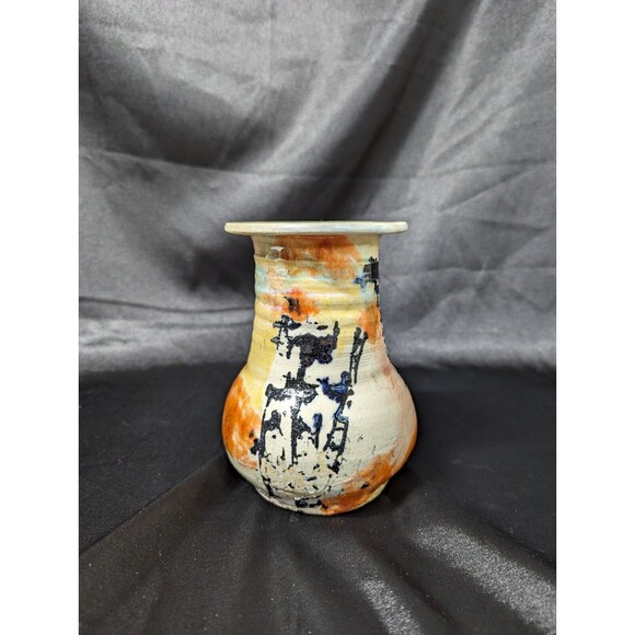 Mid Century Handmade Hand painted  Pottery Vase Abstract Color Splash - Picture 1 of 7